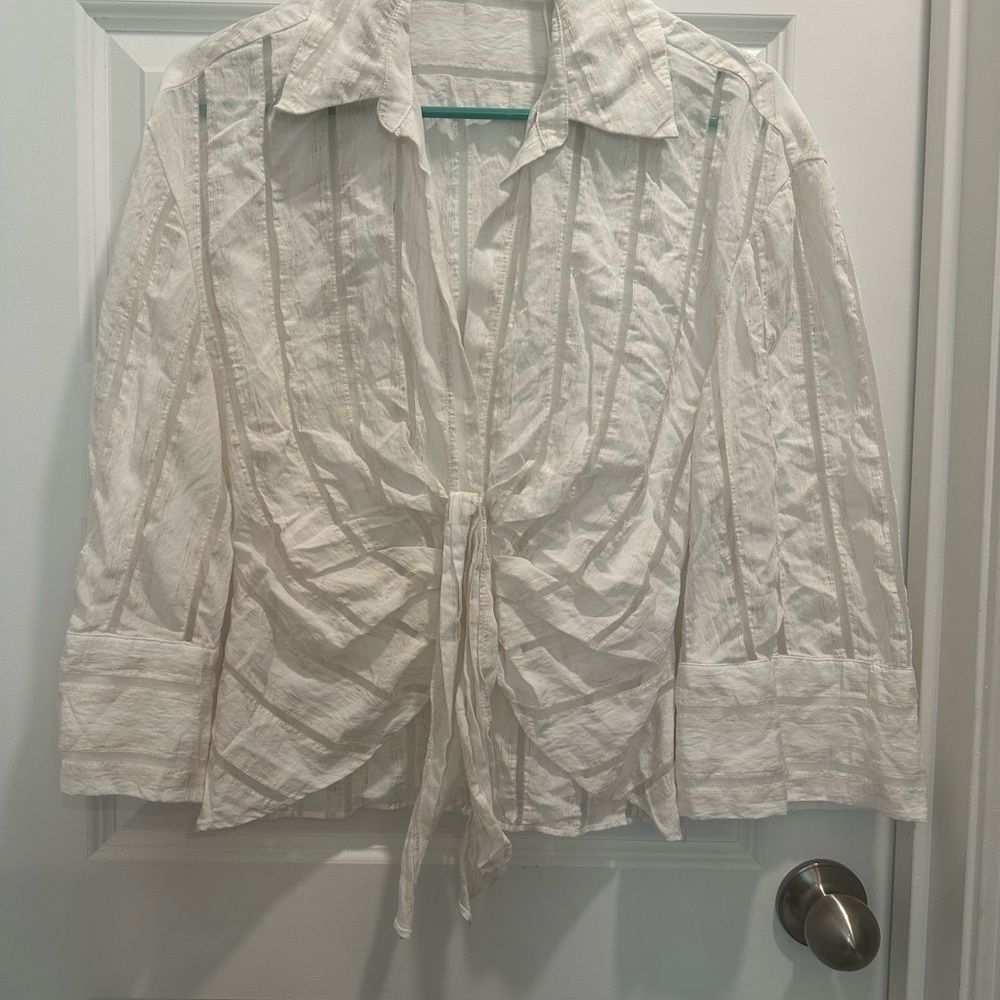 White Tie-Front Blouse